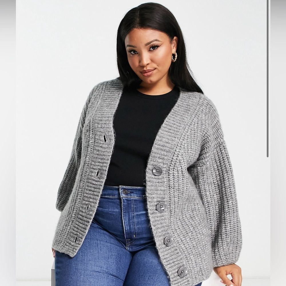 ASOS Gray Chunky Knit Button-Front Cardigan